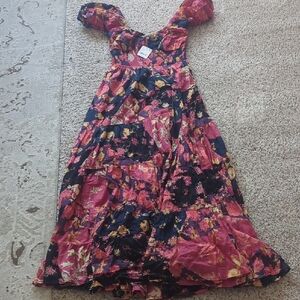 Free People Floral Maxi Dress in Pink and Black